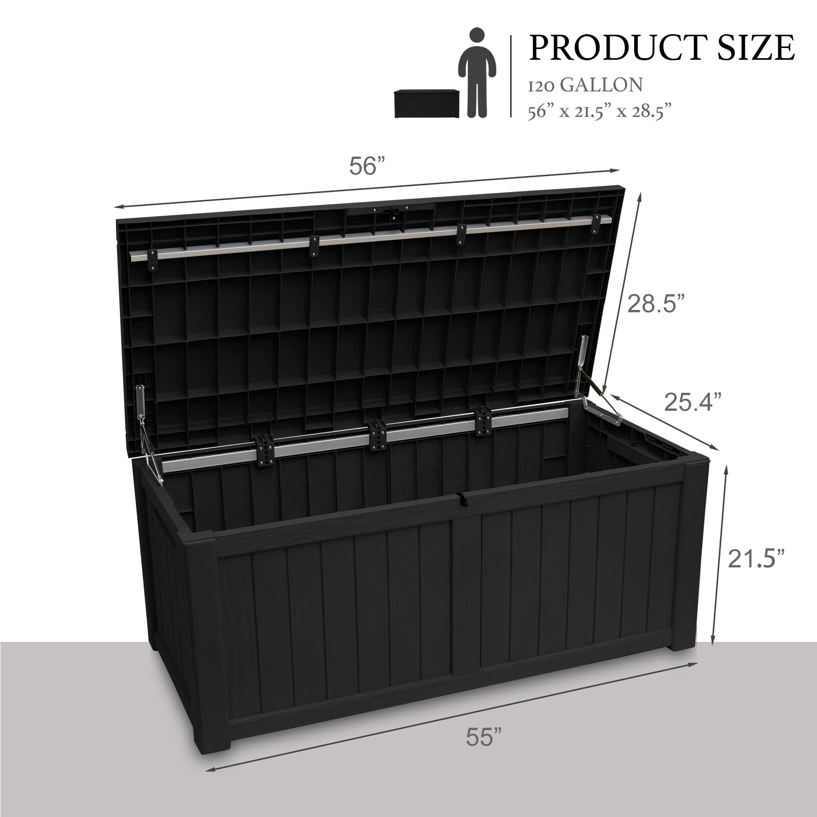 120 Gallon Deck Box Storage Outdoor Garden Patio Chest Organizer Furniture Black