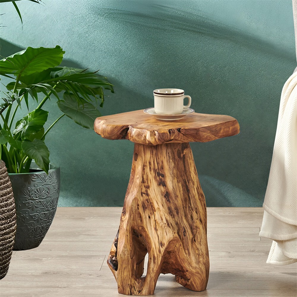 Rustic Cedar Roots Flower Stand Stool, Tree Stump Stool Side Table 19.5" H