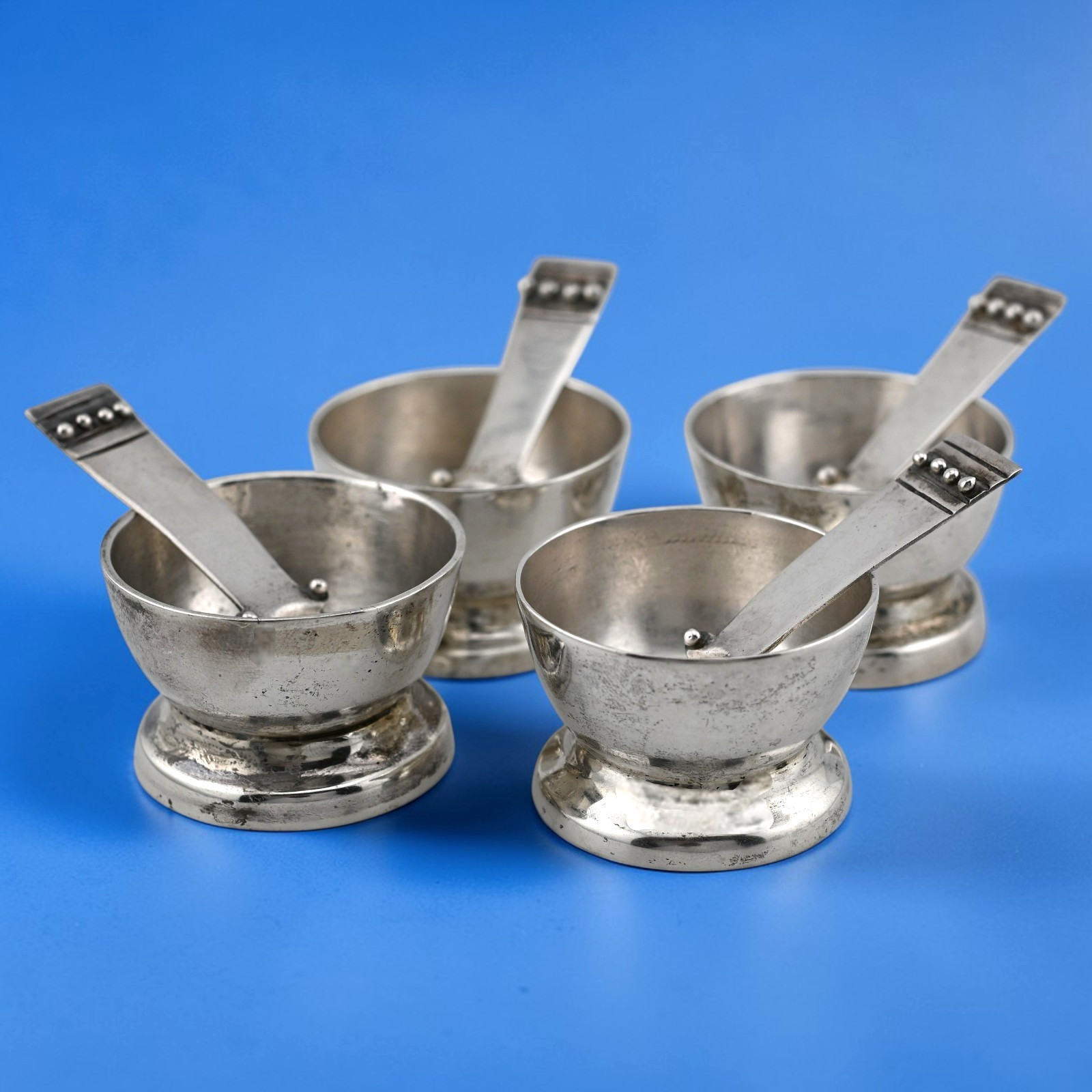 RARE 4 Mexican Sterling Silver William Spratling Salt Cellars / Dishes & Spoons