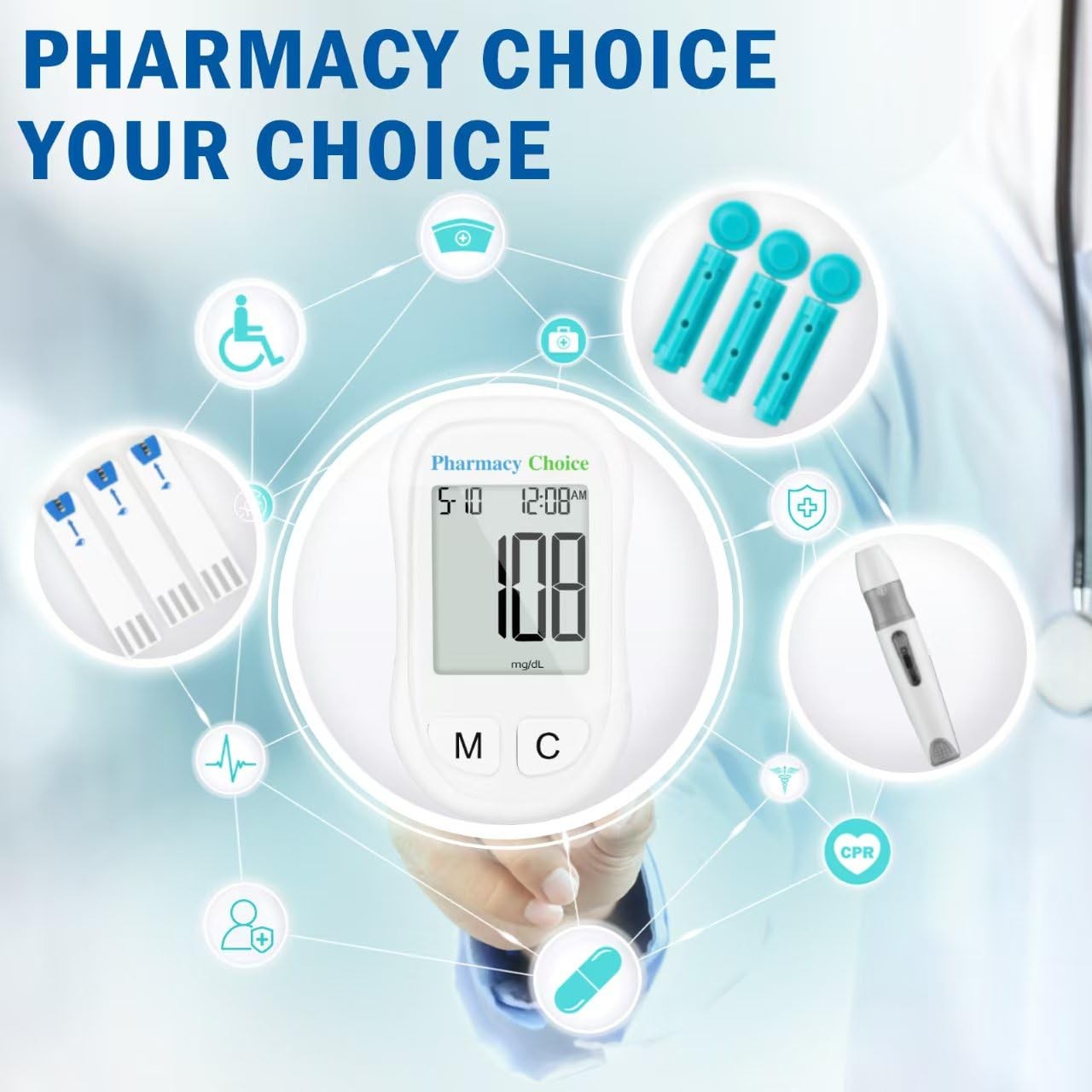 Diabetes Test Kit Blood Sugar Glucose Monitor Meter 100 Pcs Strip Tester Machine