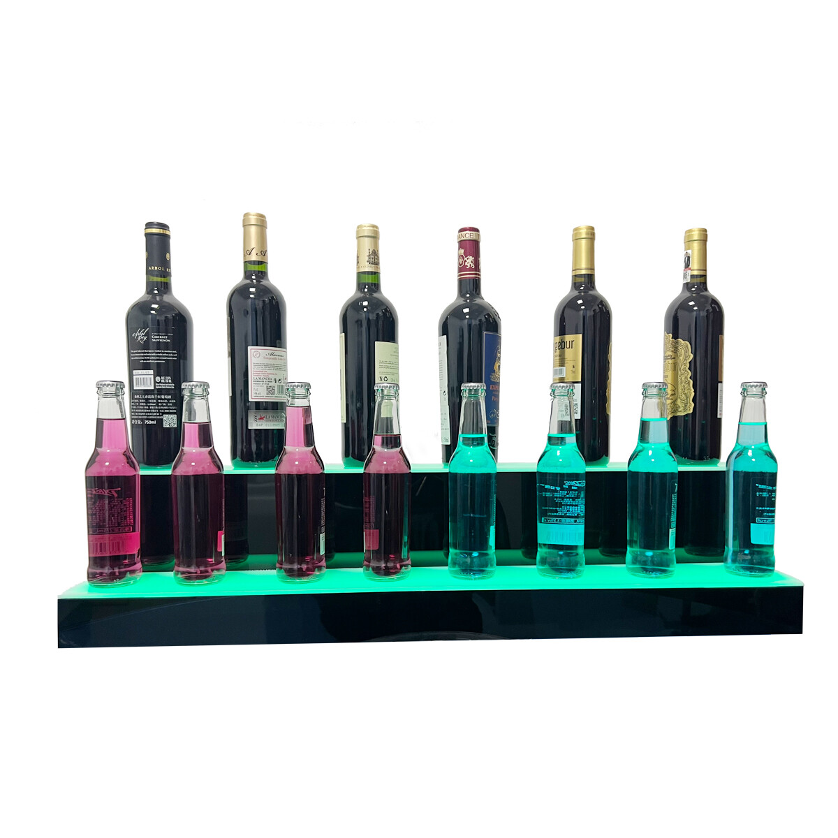 2 Step LED Lighted Shelves Liquor Bar Bottle Display Shelf with Remote Control