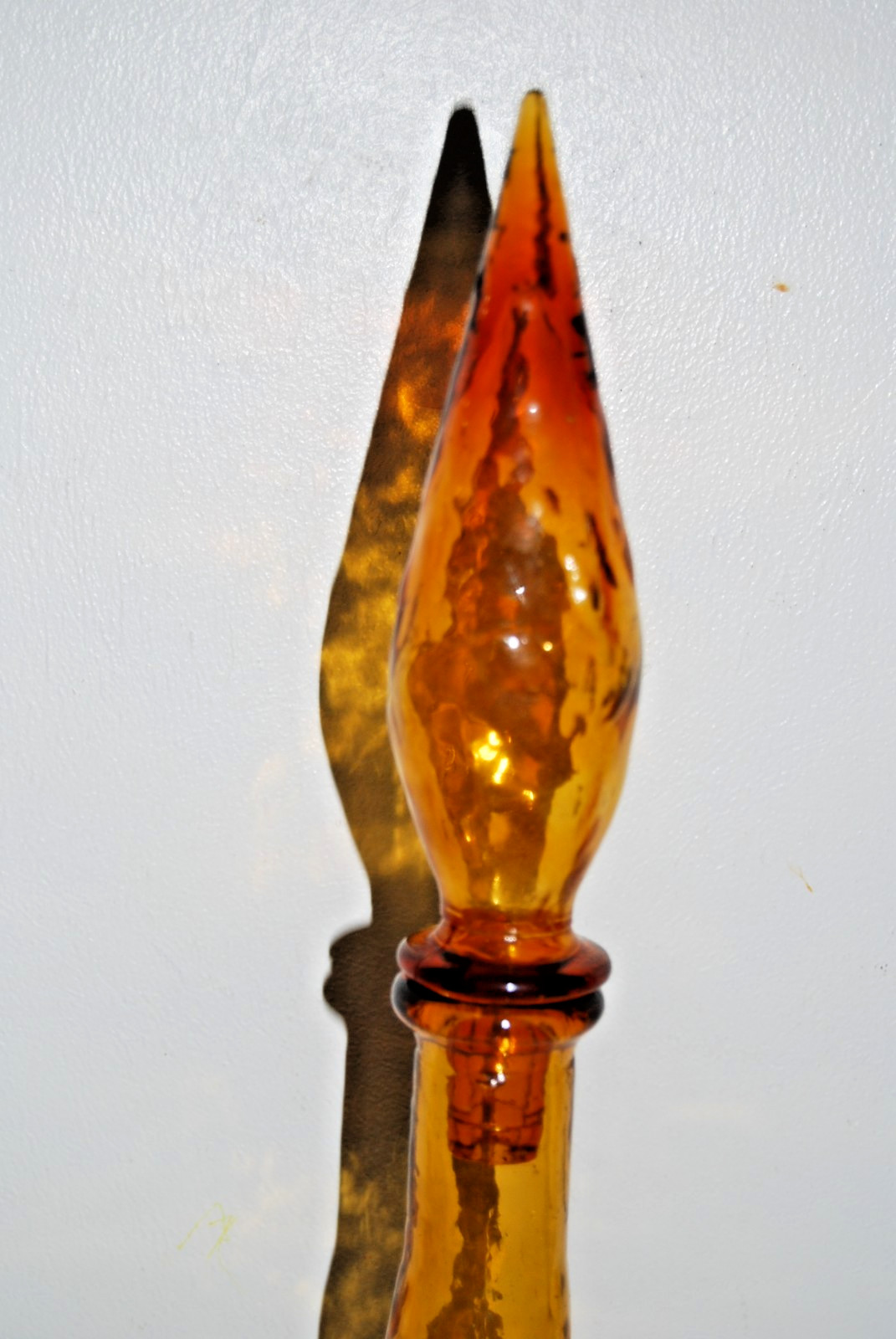 Vintage Empoli Honey Amber Crinkle Glass Decanter Bottle 23" Tall w/ Stopper