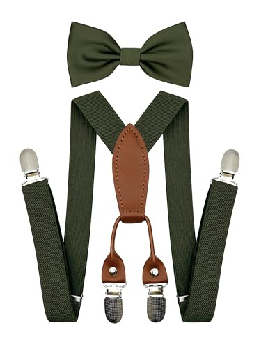 Adjustable Baby Boy Suspenders and Pre-tied 27.6" (1 Years-8 Years) Olive Green