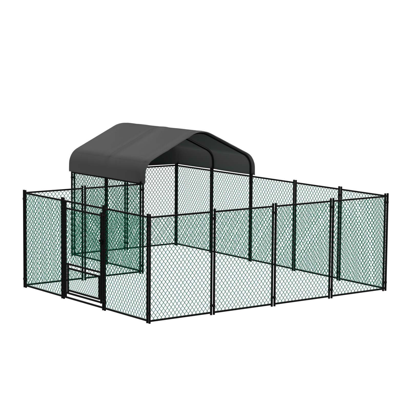 Walk-in Poultry Cage Galvanized Outdoor Metal Run Chicken Coop, Black, Large