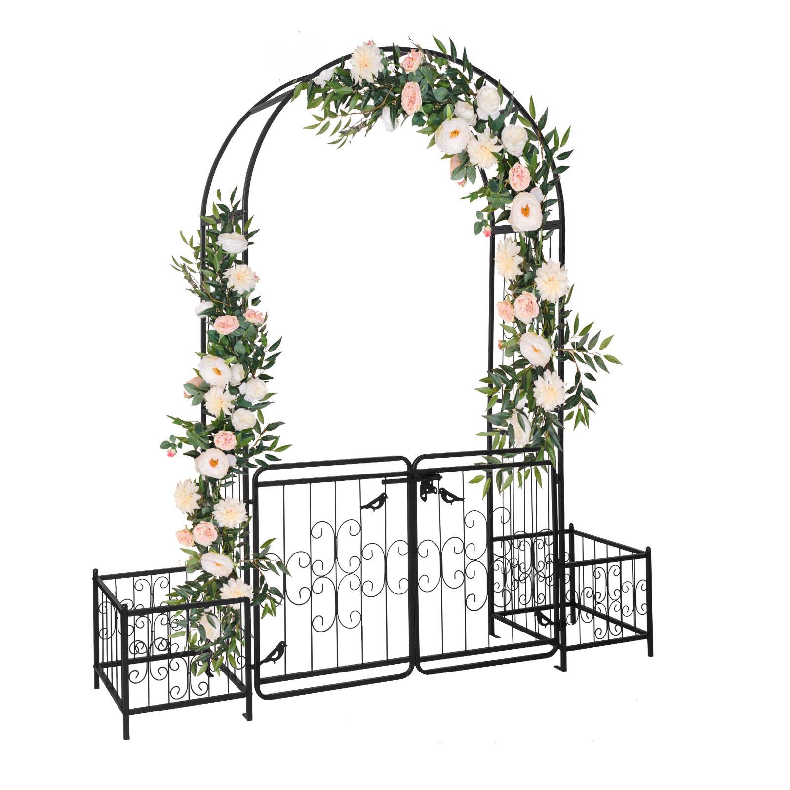 Metal Garden Arch with Planter Boxes Gate Wedding Arch Climbing Plants Black