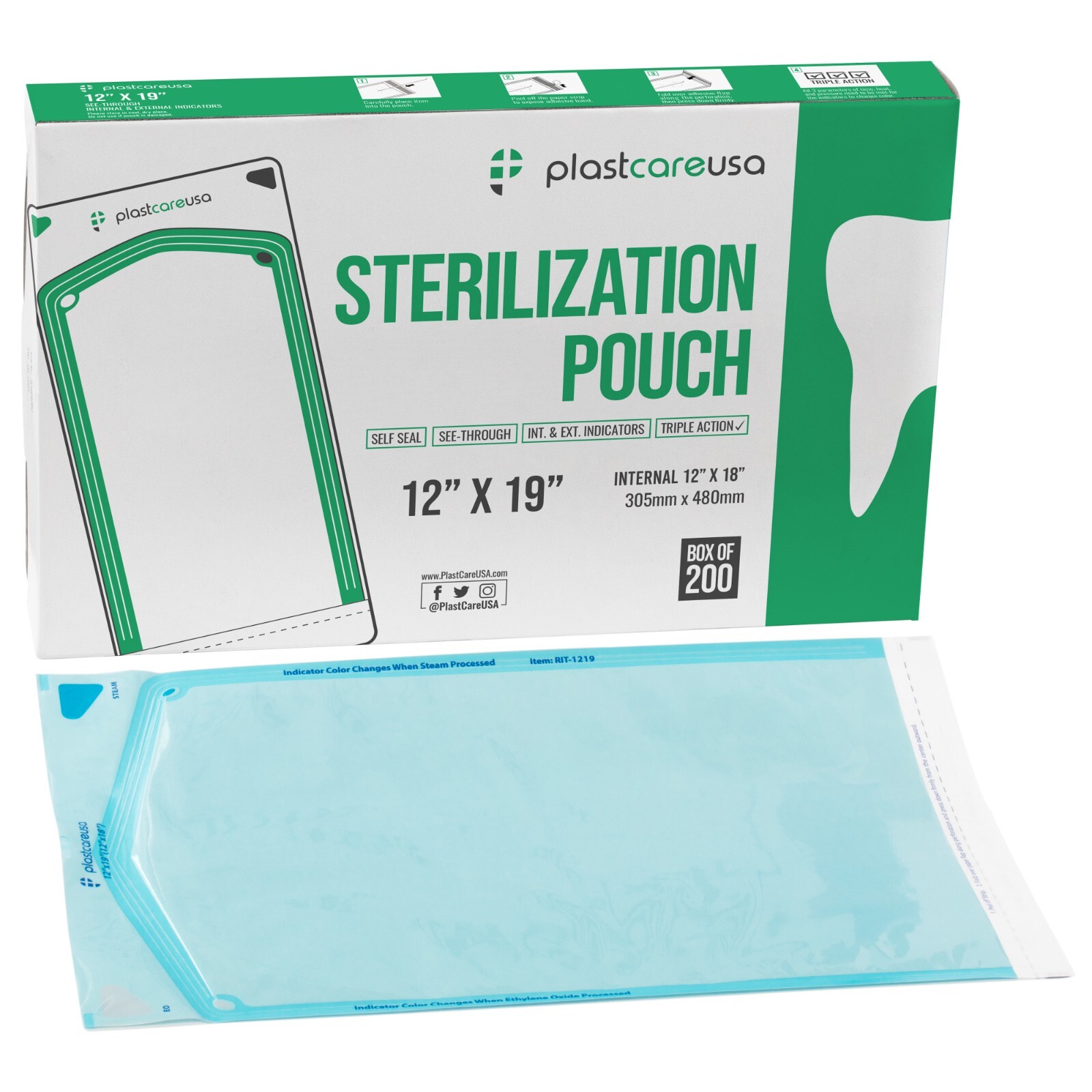 200 12" x 19" Large Self-Sealing Sterilization Pouches Sterilizer Bag Autoclave