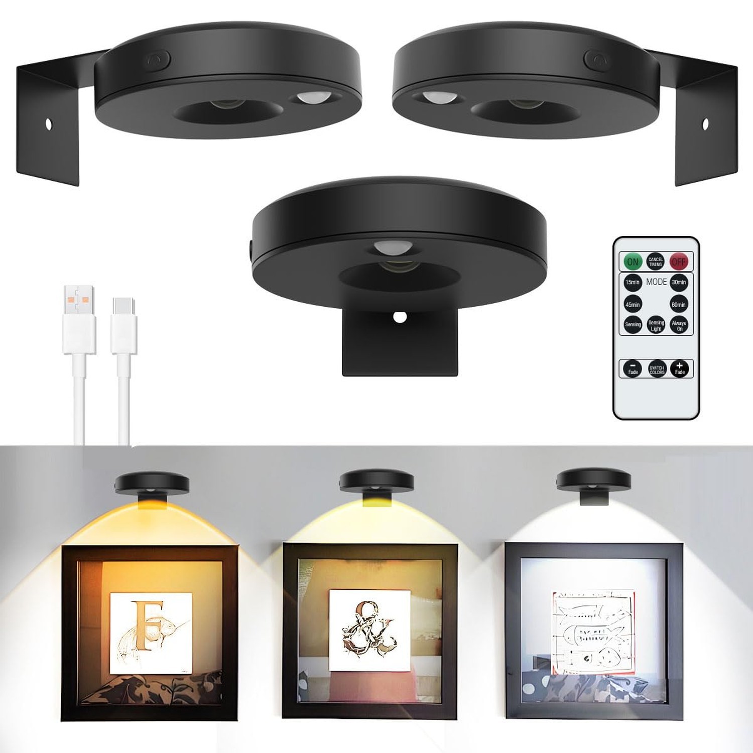 3Pack LED Picture Lights 3Pack LED Picture Lights for Wall Rechargeable Battery