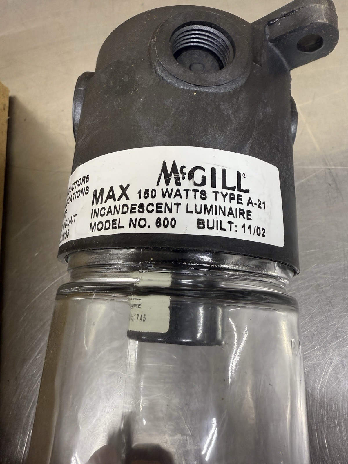 McGill Incandescent Luminaire Cat. No. 600 Damp Location 150 Watt New Old Stock