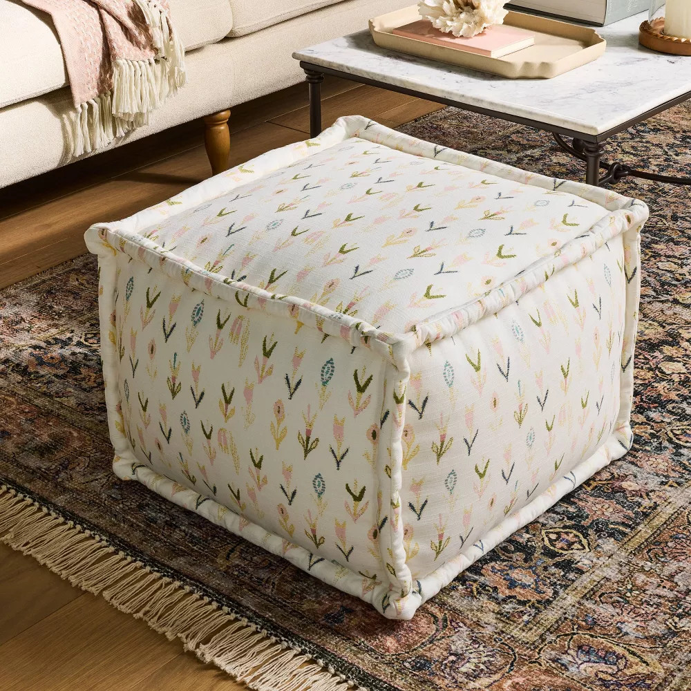 Woven Cotton Printed Pouf Ottoman - Threshold designed with Studio McGee