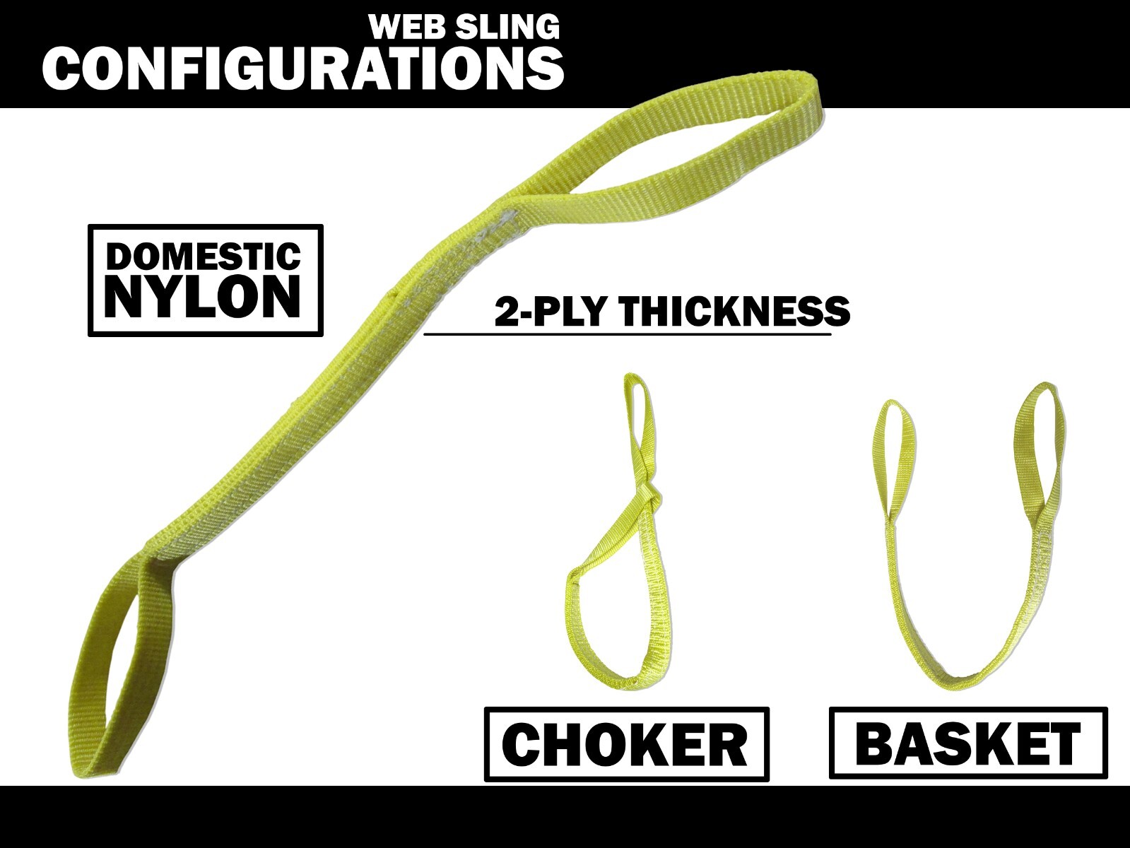 2" x 12 FT Web Sling Eye & Eye 2-ply Synthetic Lifting Tow Strap Choker (2 Pack)