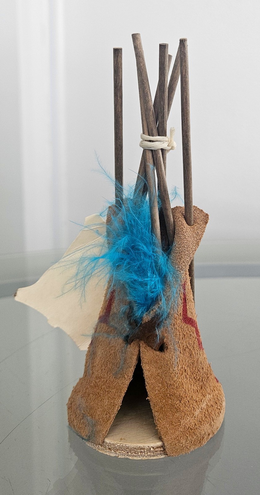 VINTAGE NATIVE AMERICAN HANDMADE INDIAN LEATHER 6” TEEPEE WITH ORIGINAL TAG