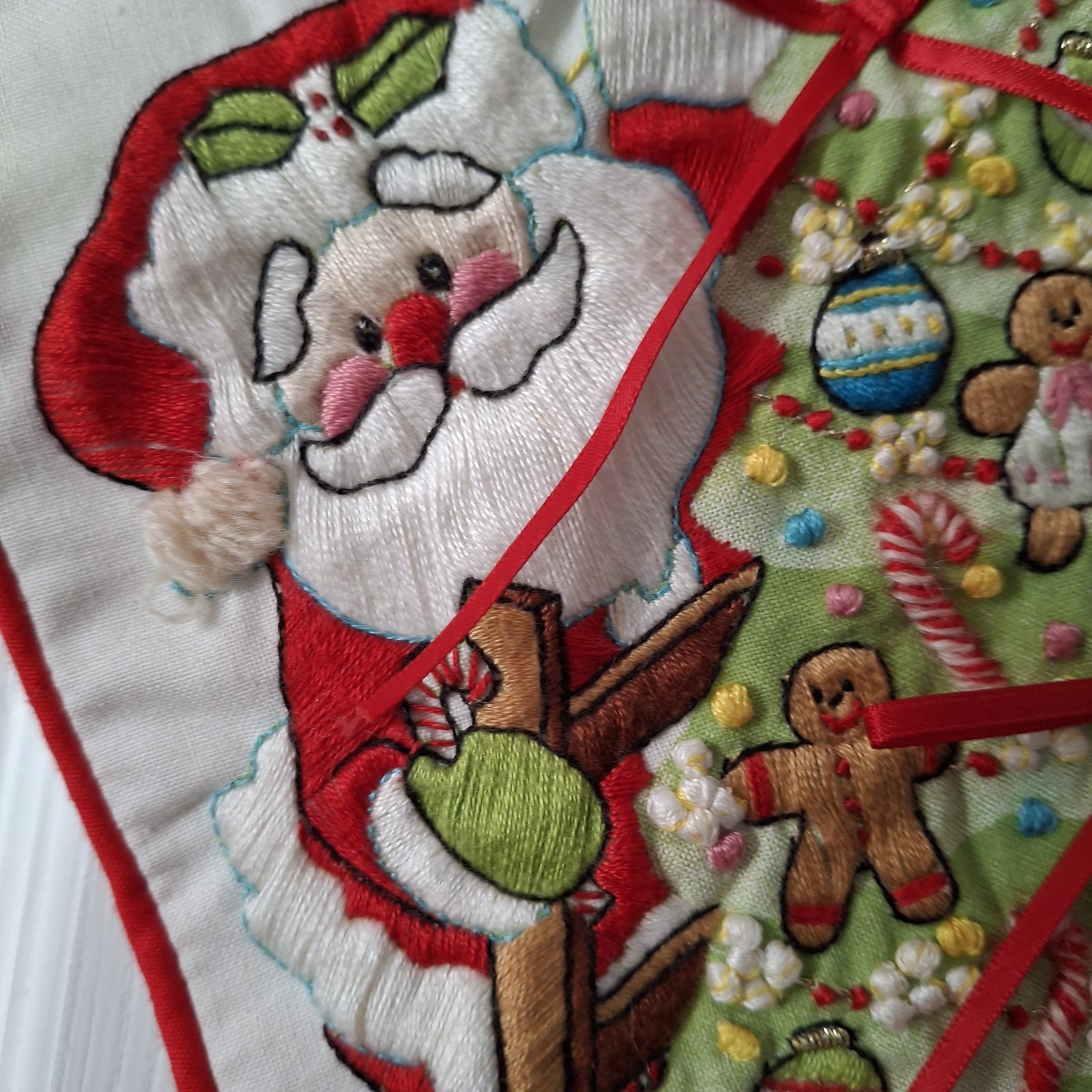 VTG 1980s Janlynn Steinmeyer Hand Embroidered Crewel Christmas Stocking Santa