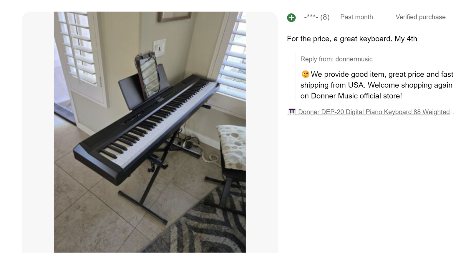 Donner DEP-20 Lite Digital Piano Keyboard with Stand, Refurbished