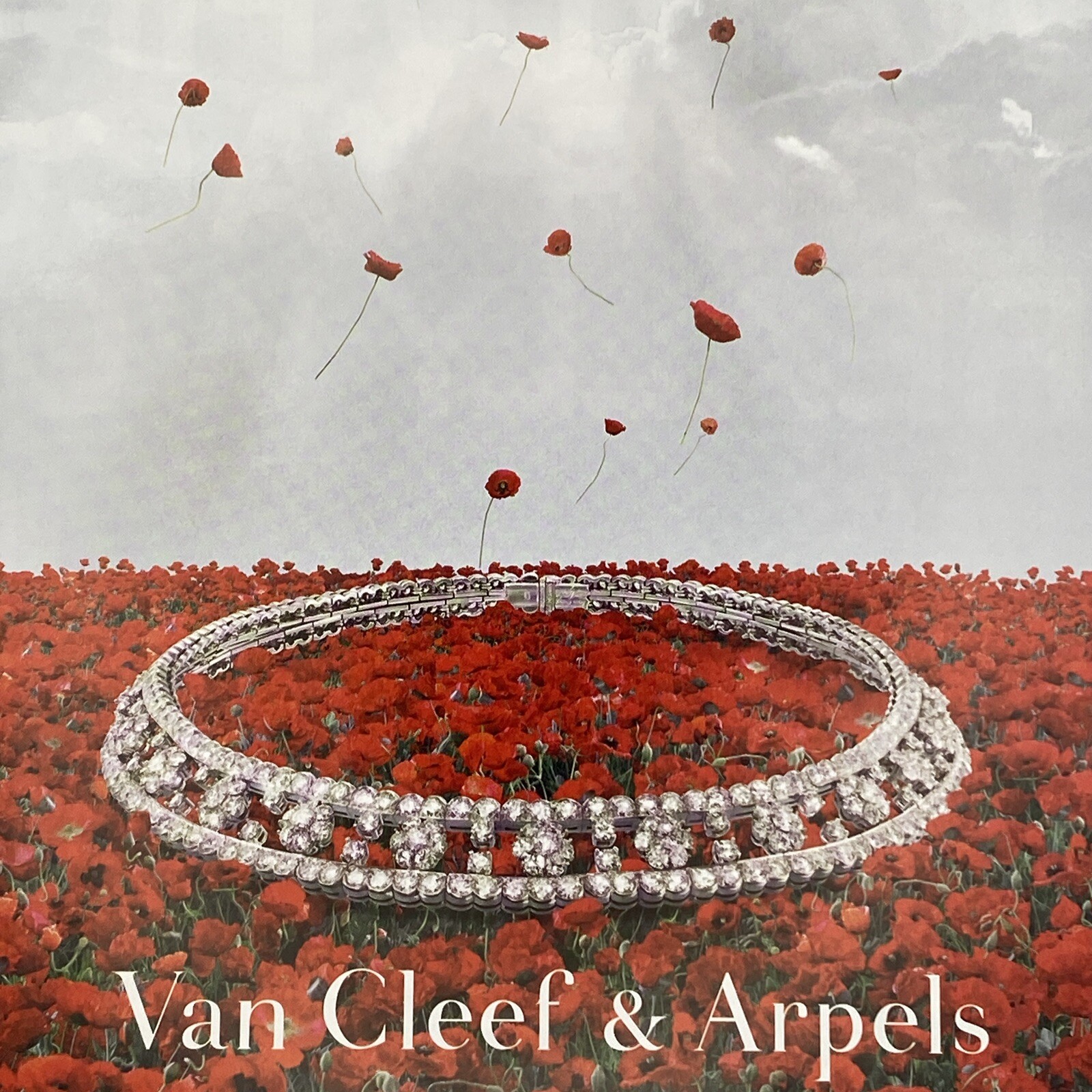 2008 Van Cleef & Arpels PRINT AD Snowflake Diamond Necklace Field Red Roses Rise