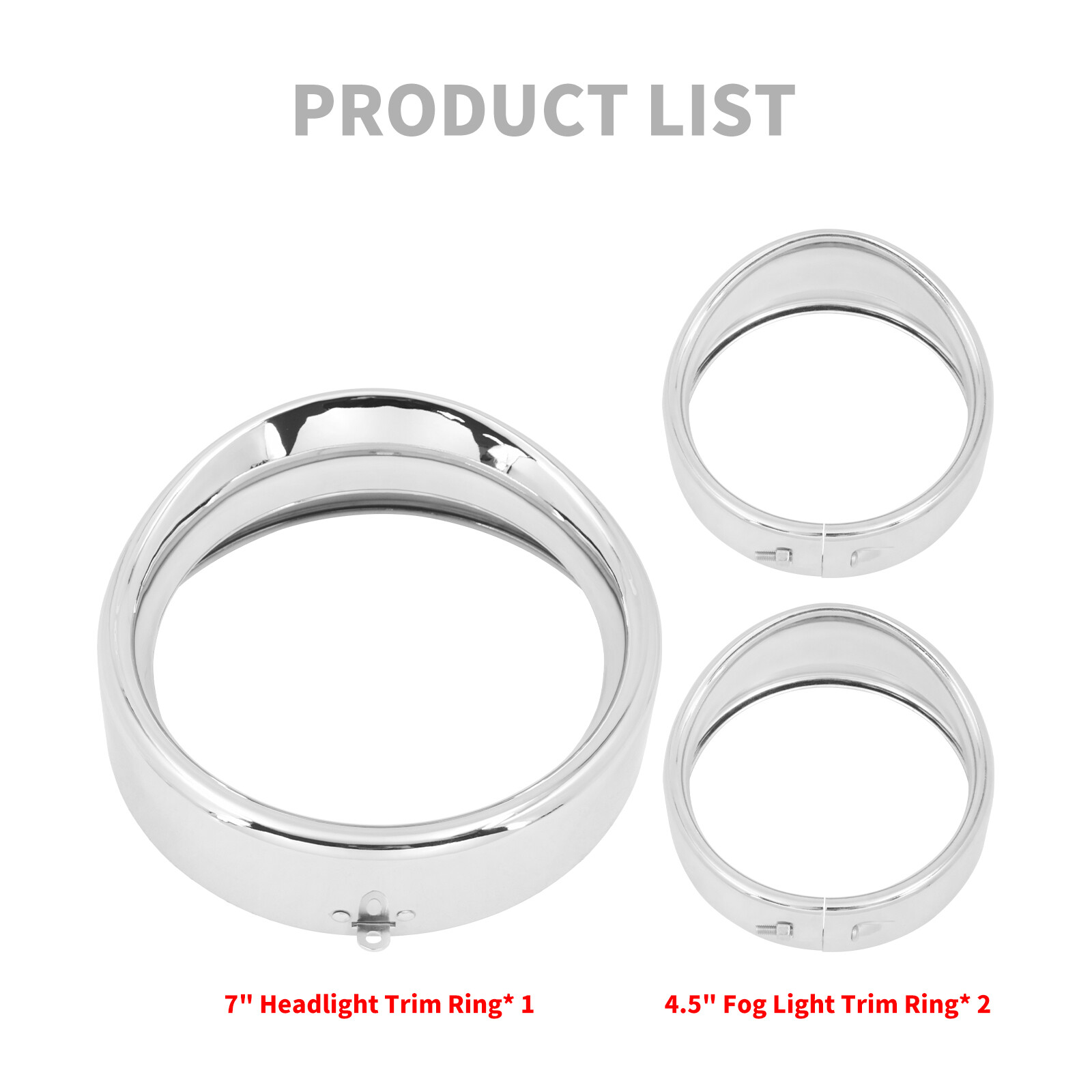 7" Headlight 4.5"Fog Light Visor Trim Ring Cover For Harley Softail Deluxe 94-17
