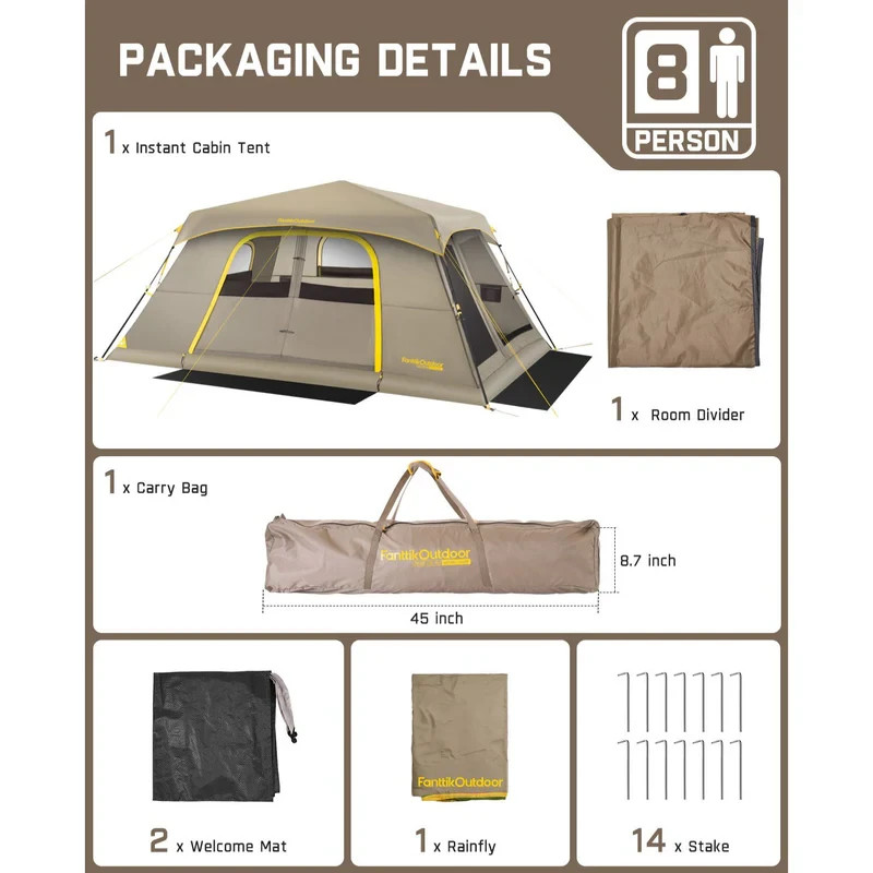FanttikOutdoor Zeta C8 Air 8 Person Camping Tent Ultralight Design
