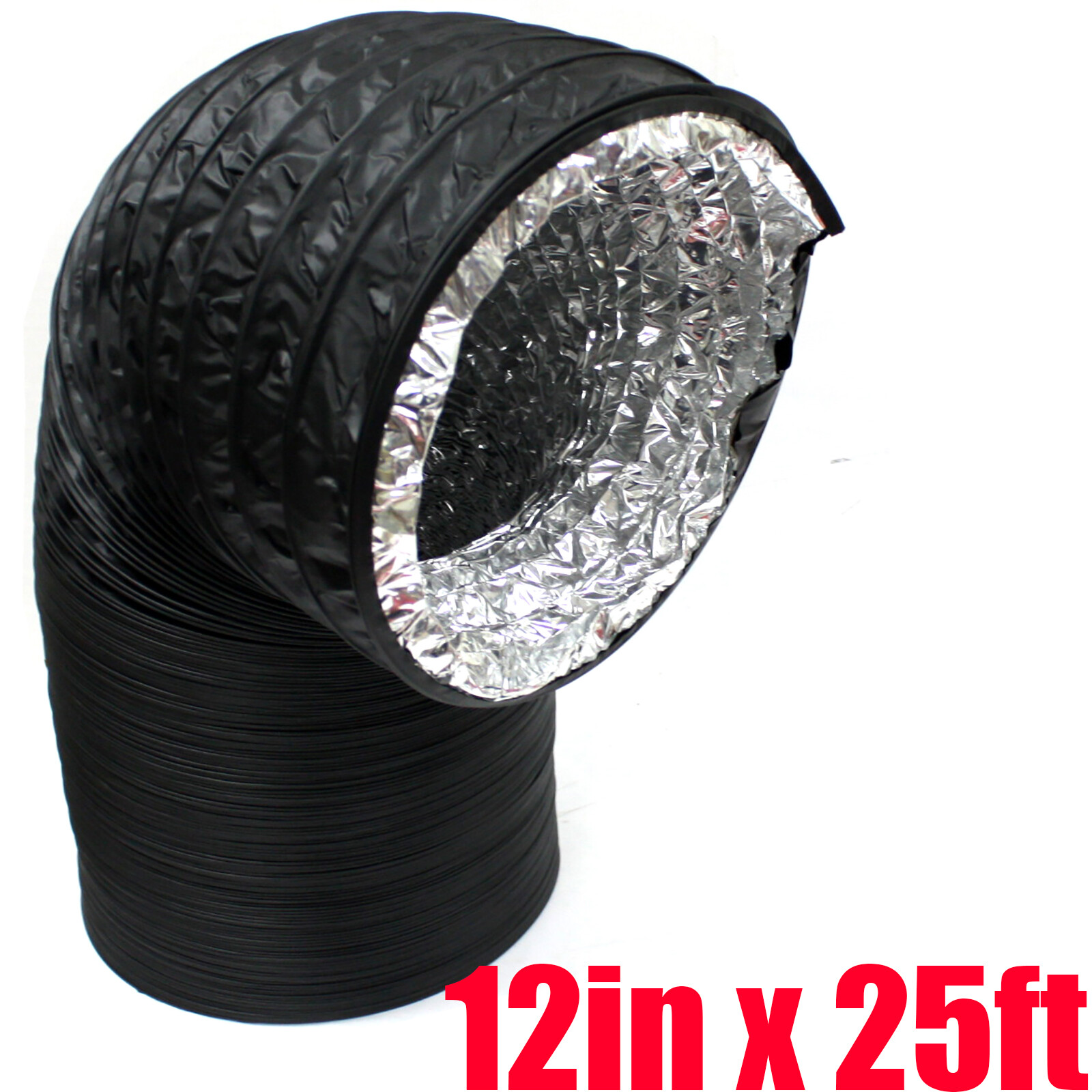 12 in x 25 ft Black Insulated Flexible Ducting HVAC Air Vent