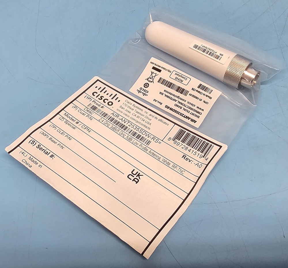 New, Sealed Cisco AIR-ANT2535SDW-RS 2.4GHz 3dBi/5 GHz 5dBi Low Profile Antenna.