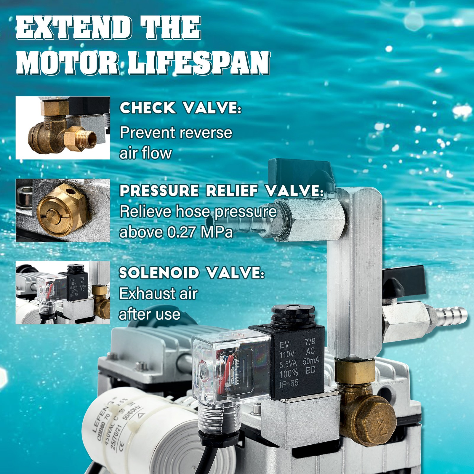 750W Pond Aerator 5.35CFM Lake Compressor Air Pump Aeration Diffuser Kit