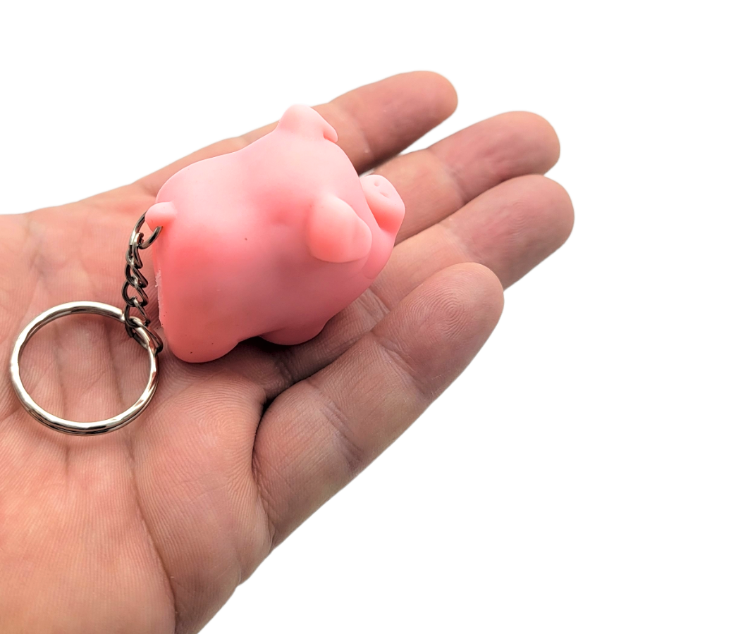 2 Pack - Naughty Squeeze Pooping Pink Pig Keychains (2") Animals Poop TURD