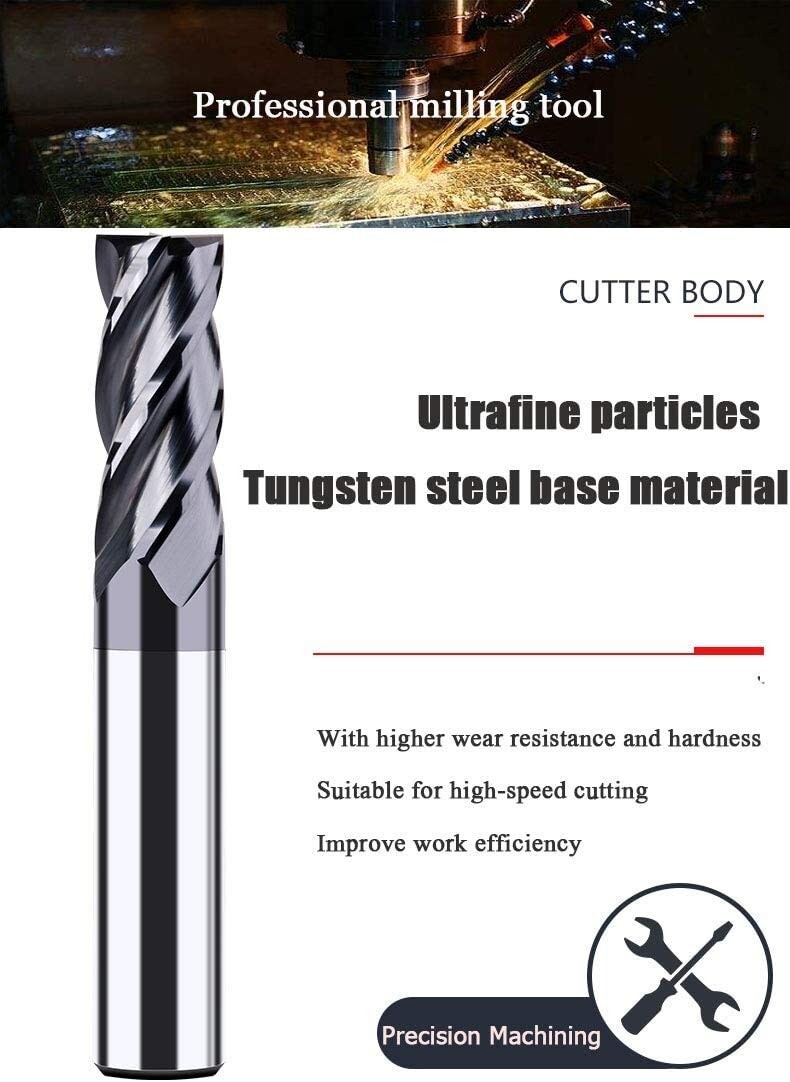 5 PCS 4 FLUTE 3/8 END MILL SOLID CARBIDE TIALN COATED X 1 X 2-1/2 CNC BIT