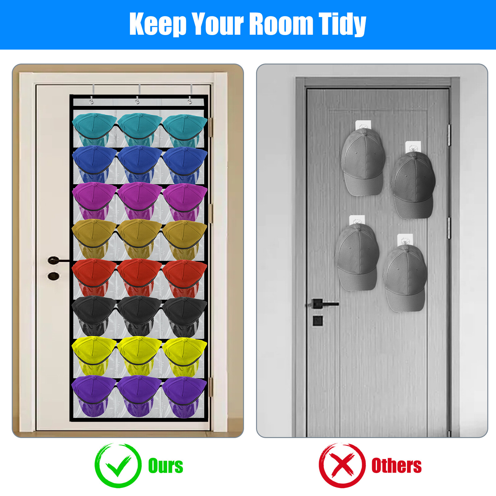 24 Hat Rack Organizer Baseball Holder Storage Hanger Door Wall Coat Caps Stands