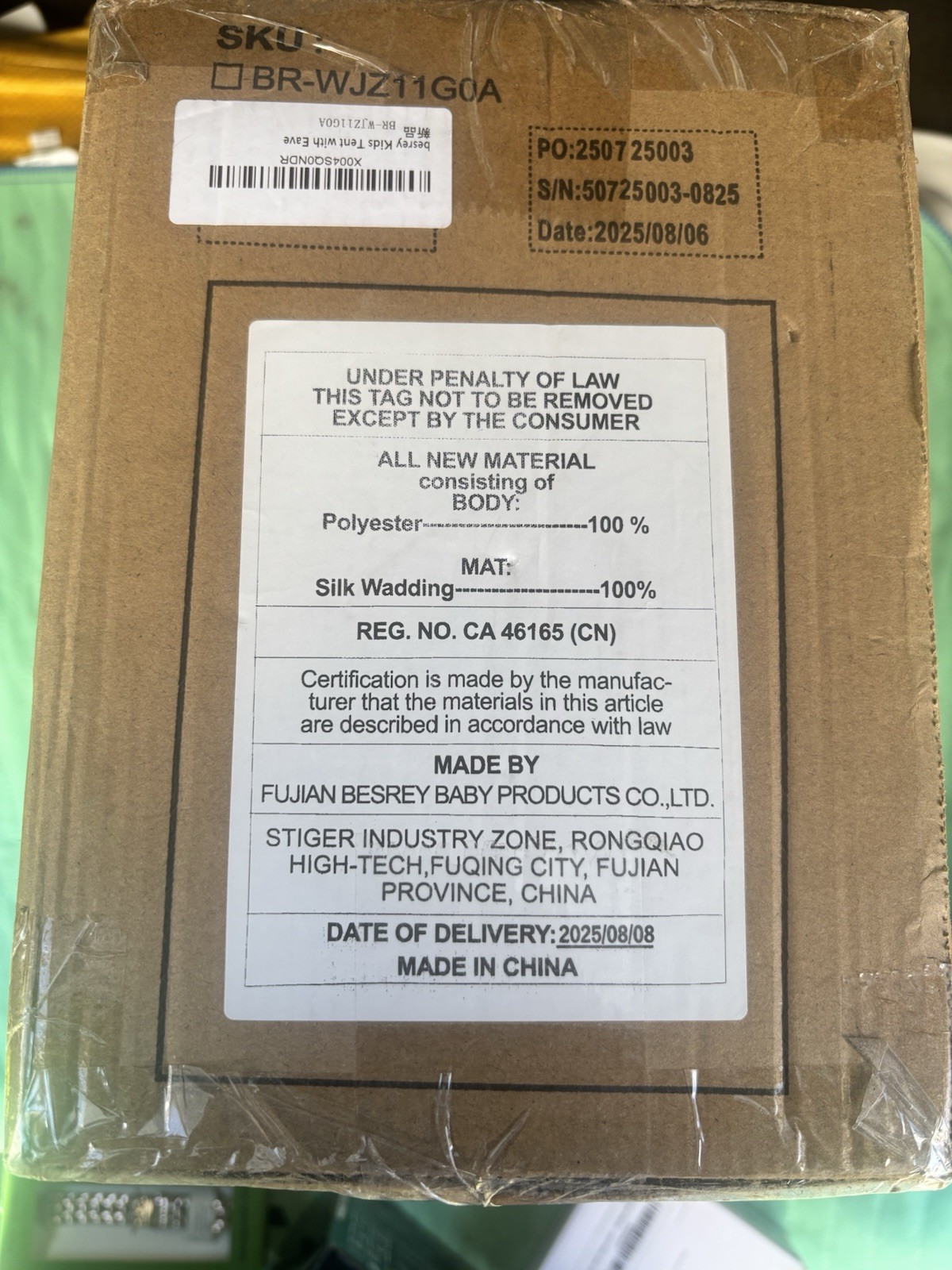 besrey BR-WJZ11 Kids Eaves Tent Polyester Silk Wadding 3-4 Years 2025 3+ Age