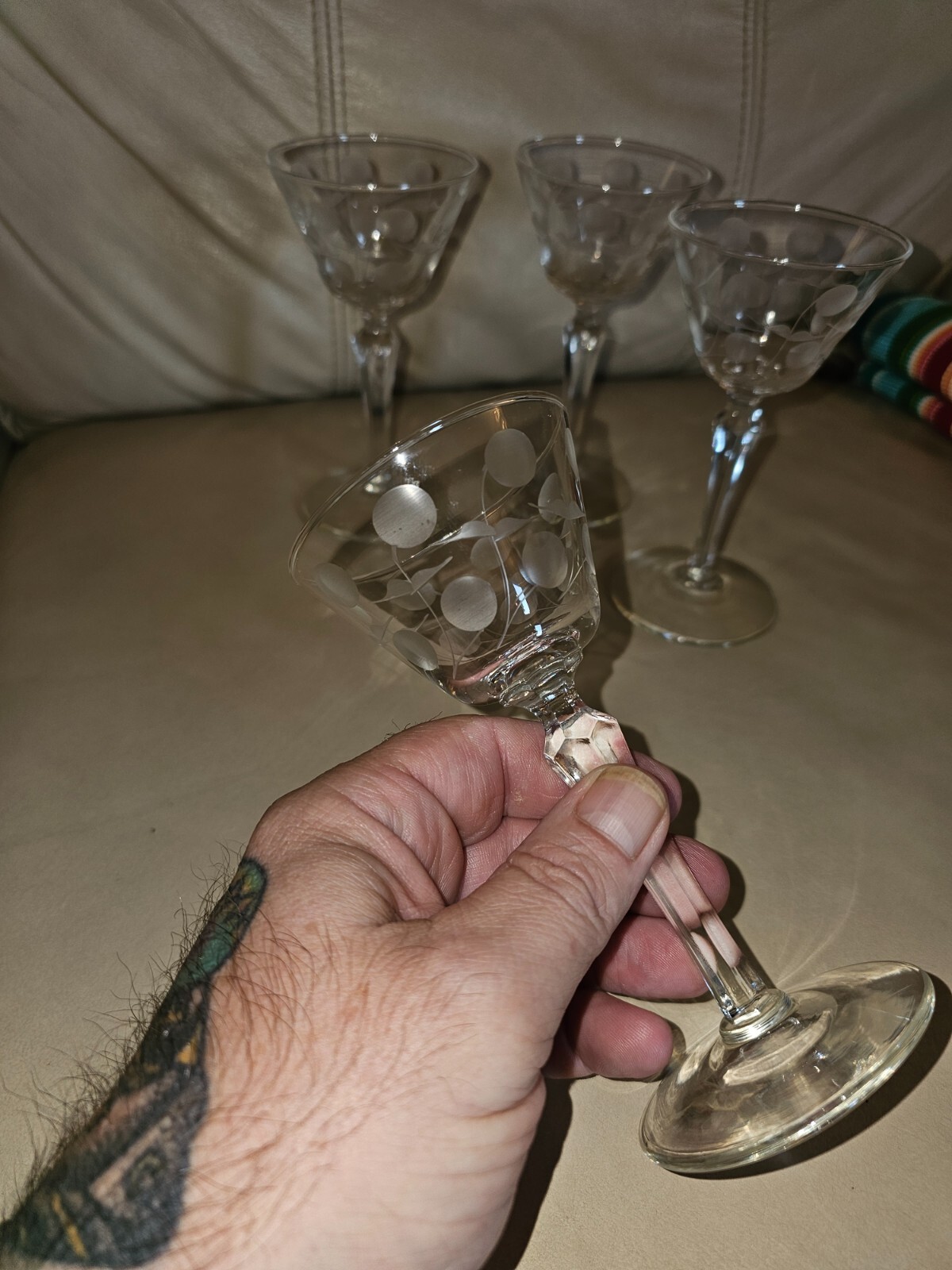 Vintage Libbey Carlton Dots Cherries Nick & Nora Glasses 5¾" set of 4