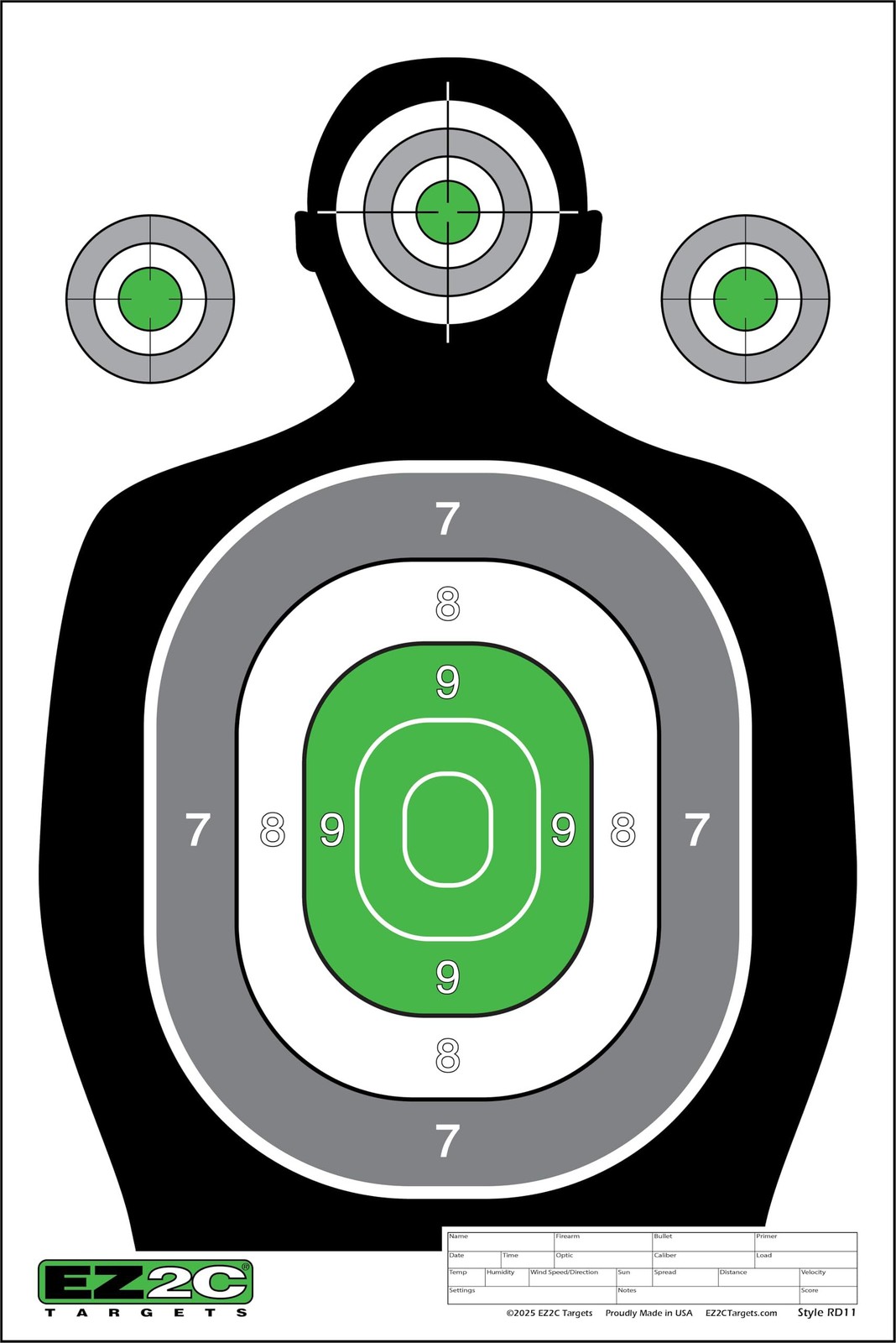 100 EZ2C 12"x18" Green Silhouette Shooting Target, Premium Paper Targets for Gun
