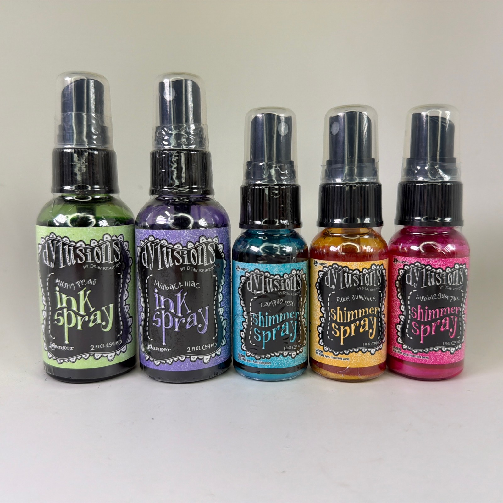 Lot of 5 Dylusions Ink & Shimmer Sprays - Mushy Peas Calypso Teal & More