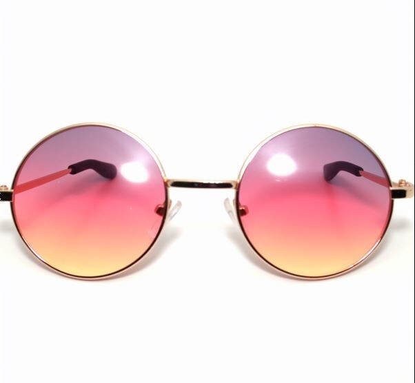 KIDS CHILD SIZE ROUND SUNGLASSES 2 TONE PINK-YELLOW COLORED LENS HIPPIE CIRCLE