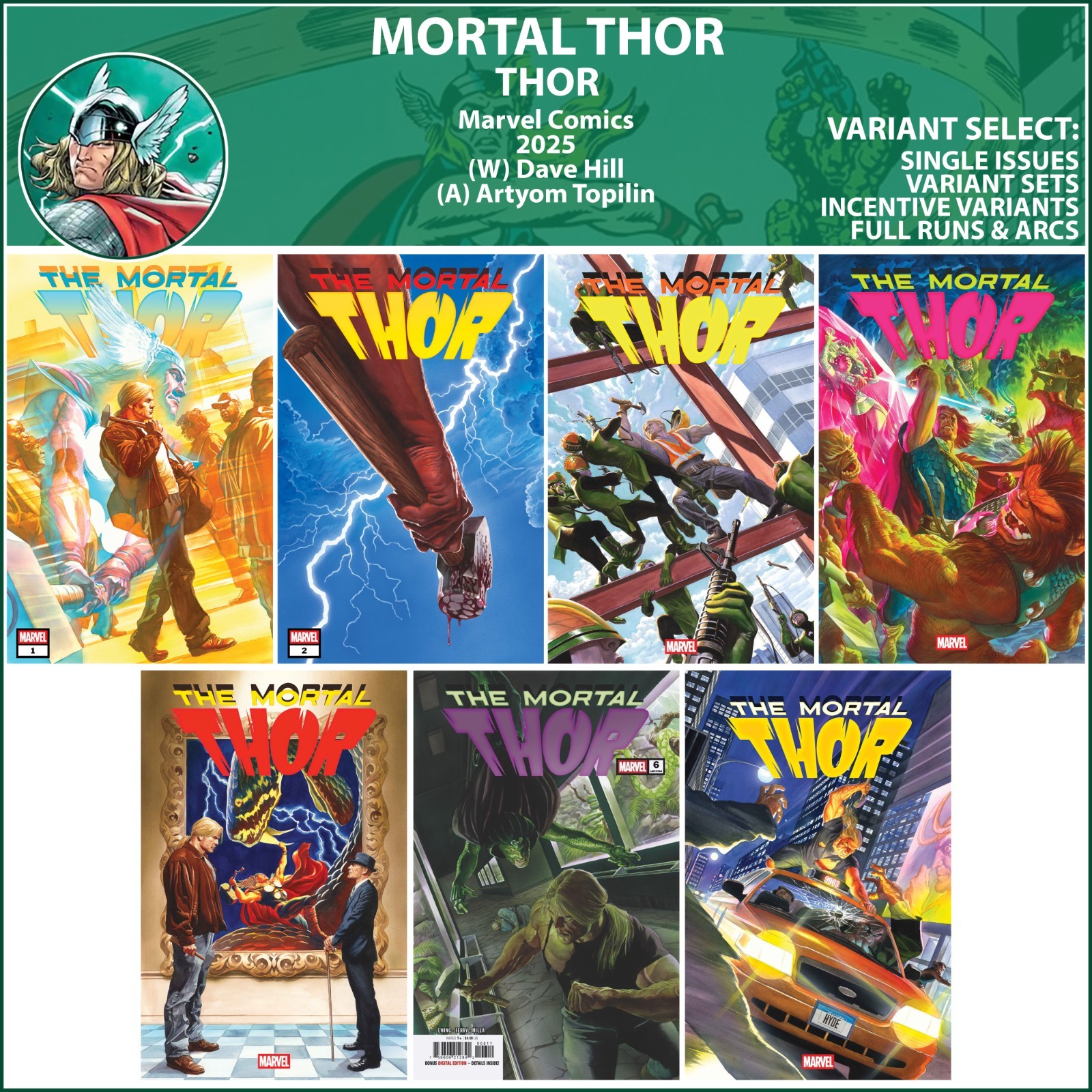 Mortal Thor (2025) #1 2 3 4 5 6 7 Marvel Comics Mortal Thor COVER SELECT