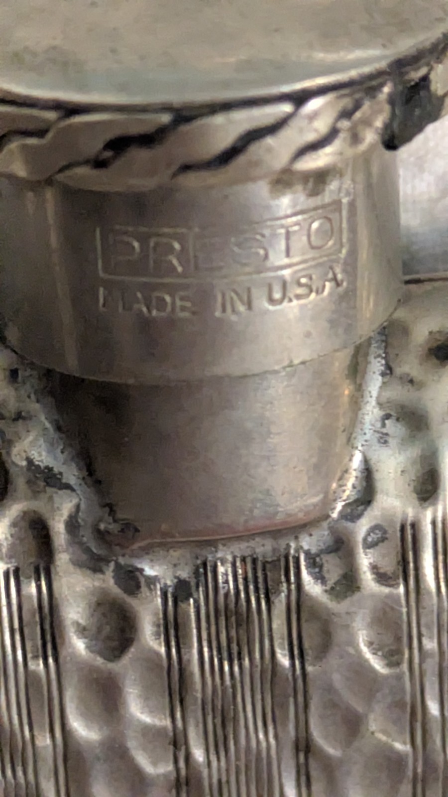 Vintage Presto Flask Hand Hammered Silver Plate with Diamond area for monogram