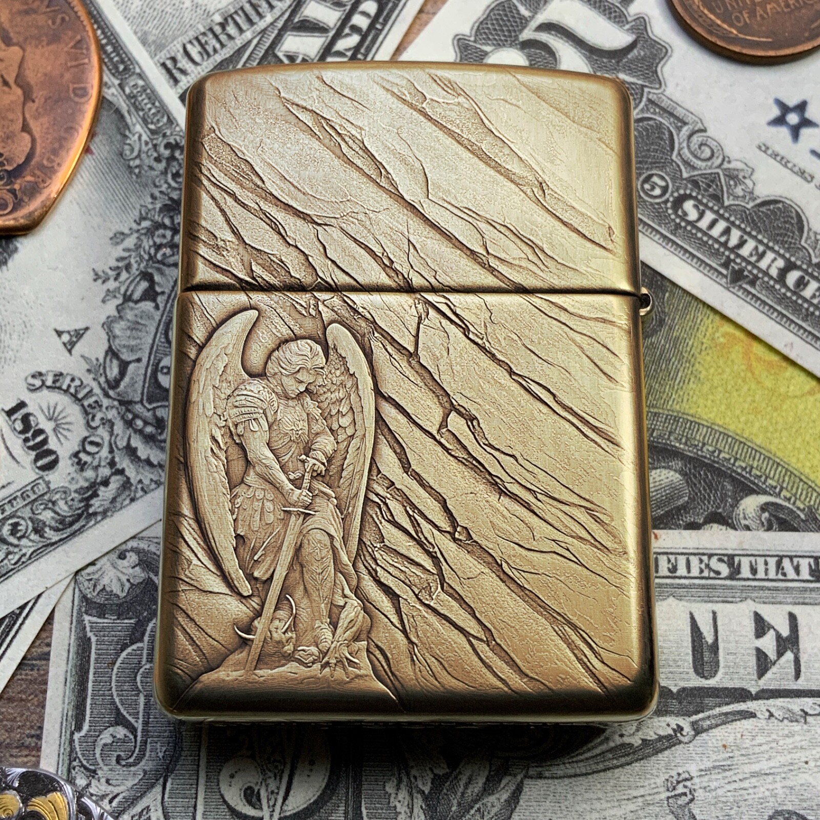 Zippo “Archangel Michael” Themed Engraved Brass Armor Cigarette Cigar Lighter