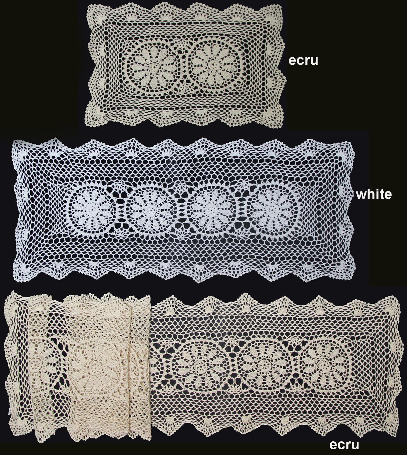 Crochet Lace Table Runner 14x36", 14x54", 14x72" Beige or White Handmade