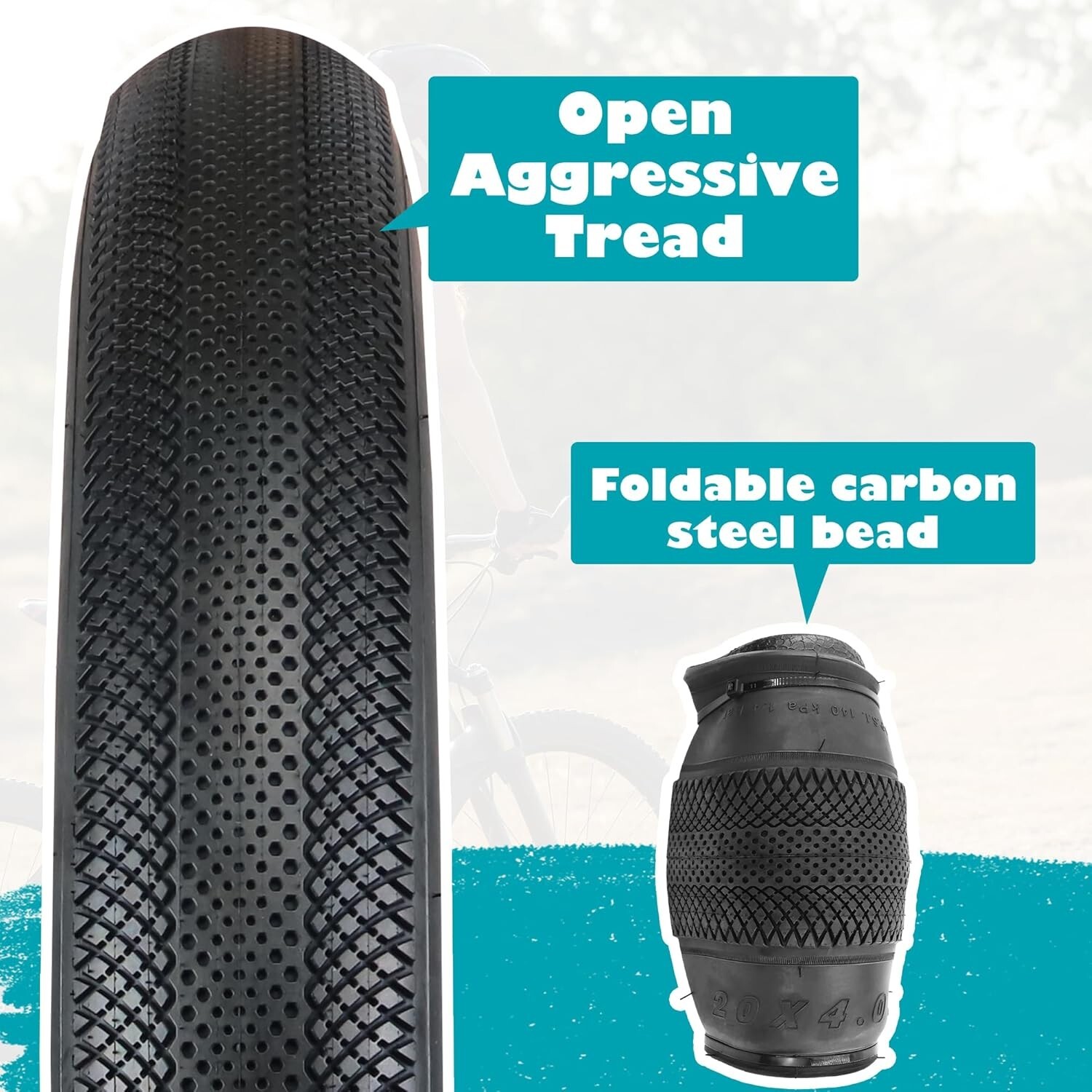 2 Pack 26x4.0 Bike Tire Bike Tire - Fat Tire for Ebike Heavy Duty 26x4.0,Black