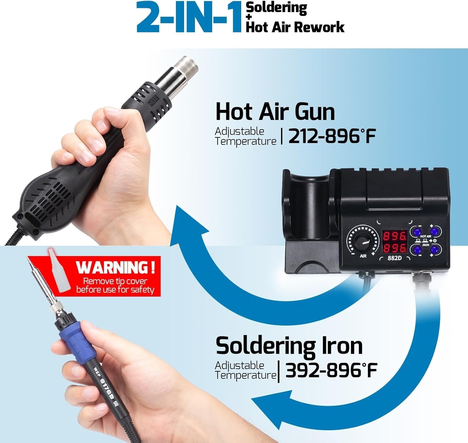 Estacion De Soldadura 2 En 1 Estación Calor Pistola Aire Caliente Digital Nuevo