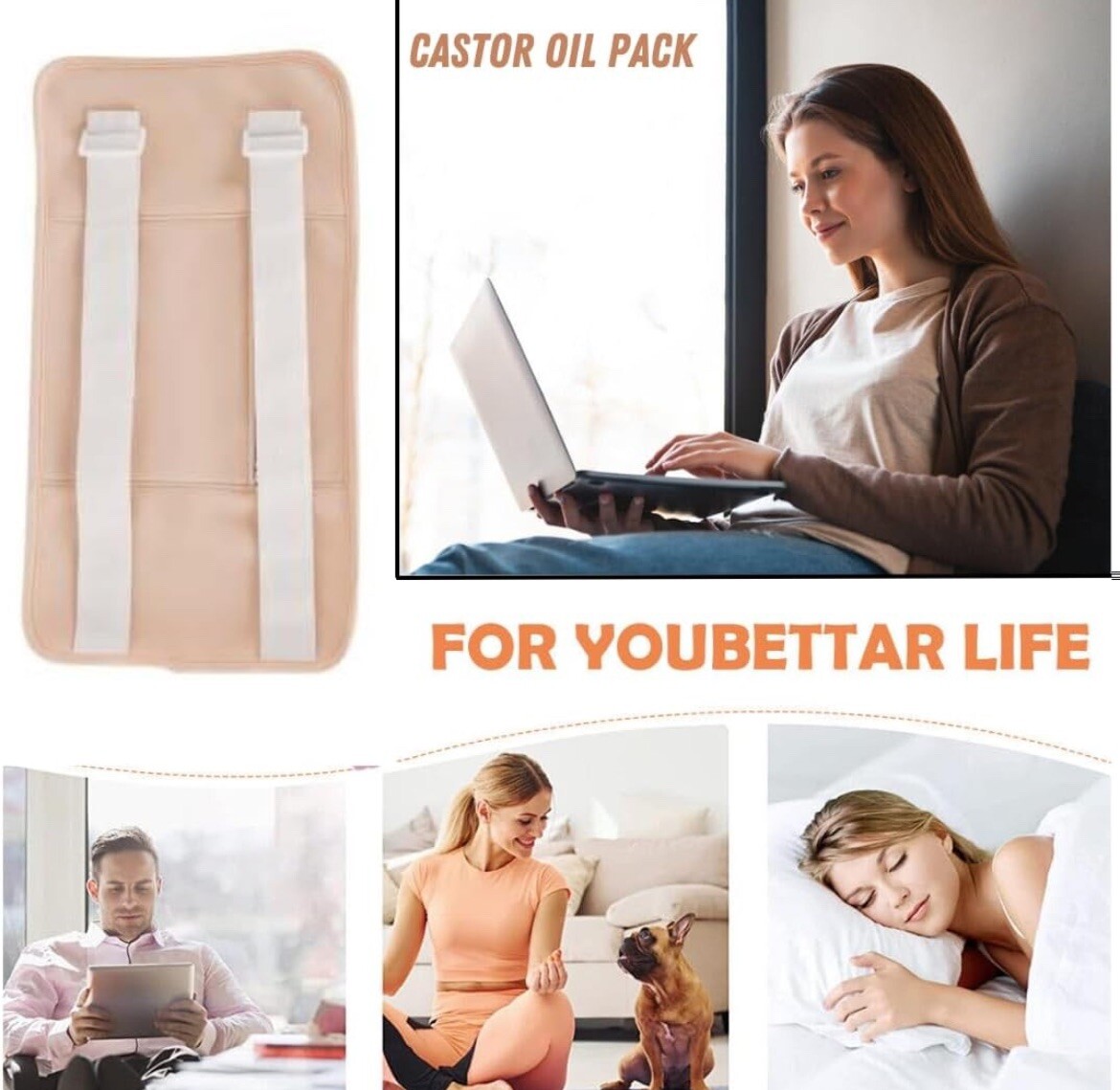 (2 Pack) Castor Oil Pack Kits, Reusable Organic Castor Oil Packs Cotton Wraps