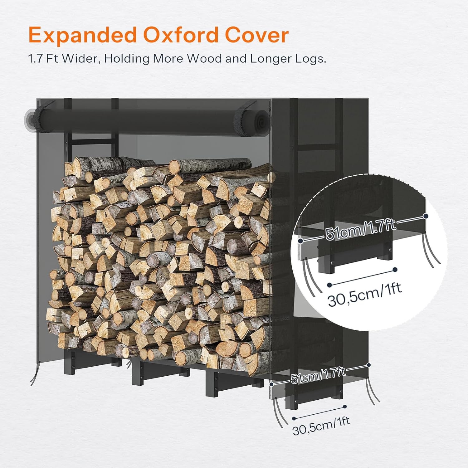 4FT Firewood Rack with Cover Outdoor Firewood Log Rack Adjustable Log Holder