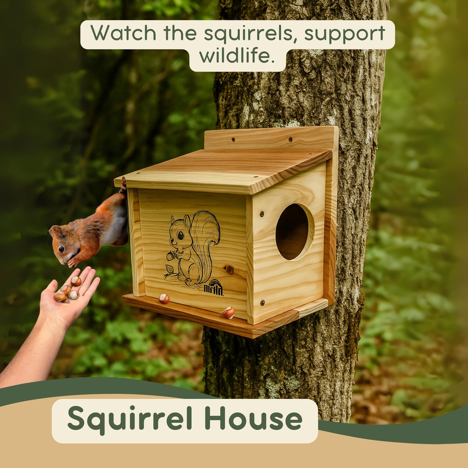 MrHN Small Squirrel House - Easy Assembly Nesting Box for Outside Wildlife