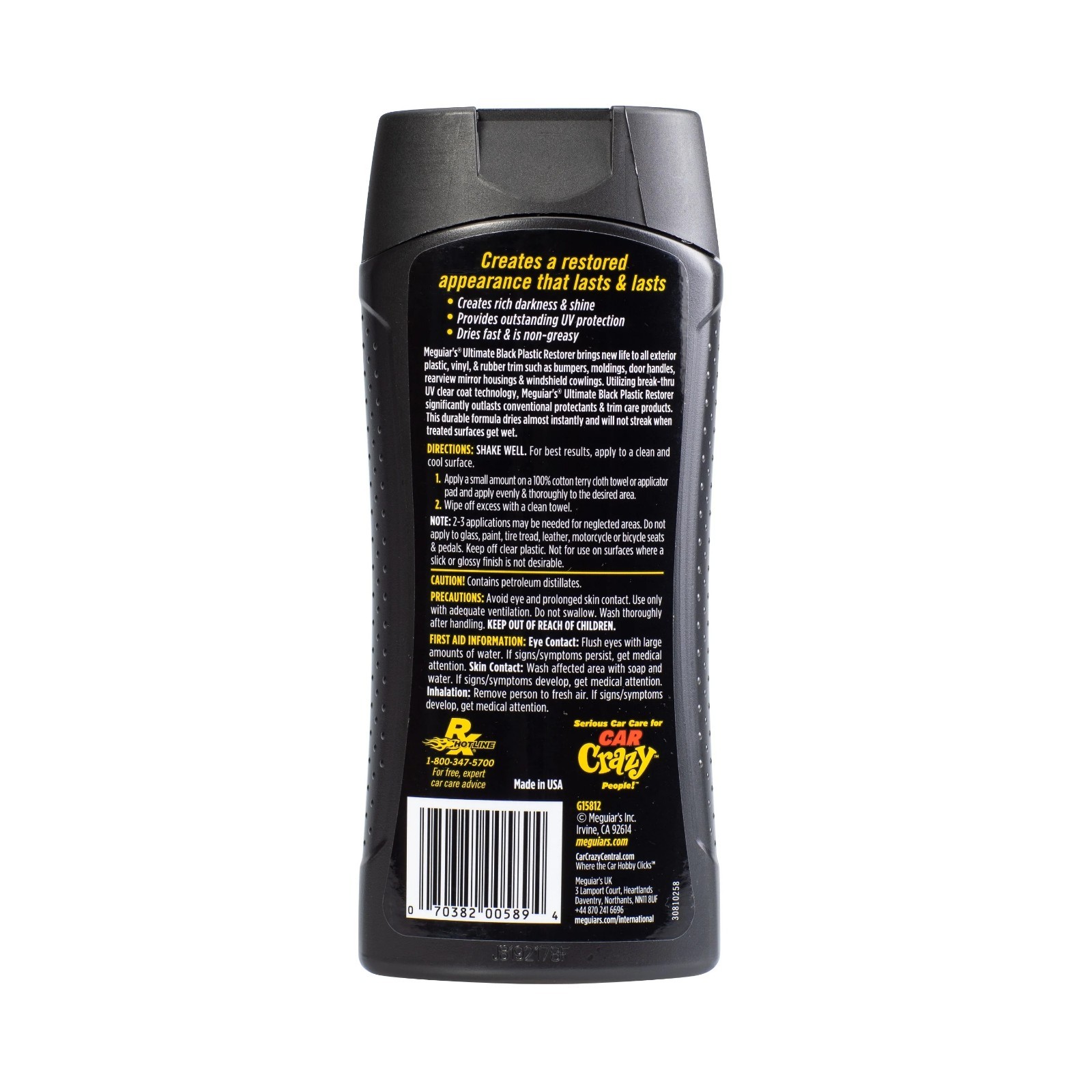 Meguiar’s Ultimate Black Plastic Restorer, White, Liquid – Restores Car Shine, 1