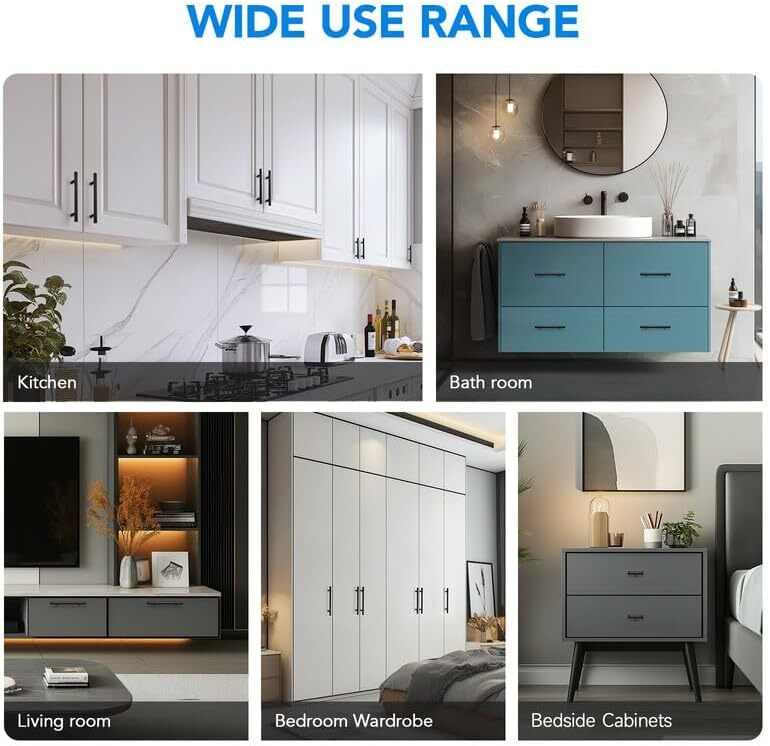 30 Pack Brushed Kitchen Cabinet Pull Stainless Steel Black Drawer T-Bar Handles