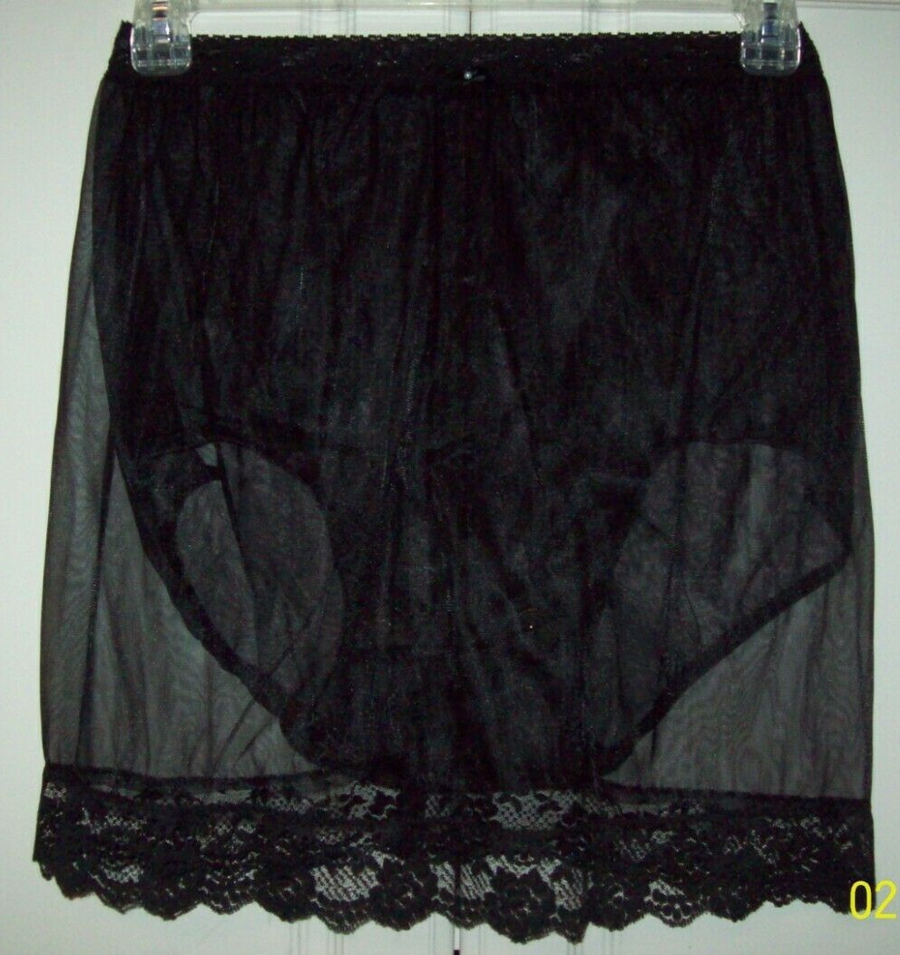 BLACK Sheer SLIP & PANTY COMBO - Men & Women * 28-42 Waist * Slip Length 18"