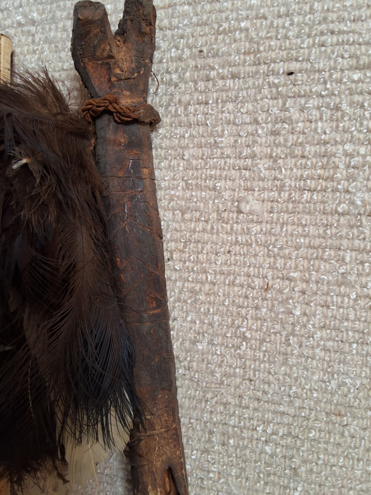 Papua New Guinea Rat Tooth Carved Dagger With Feathers
