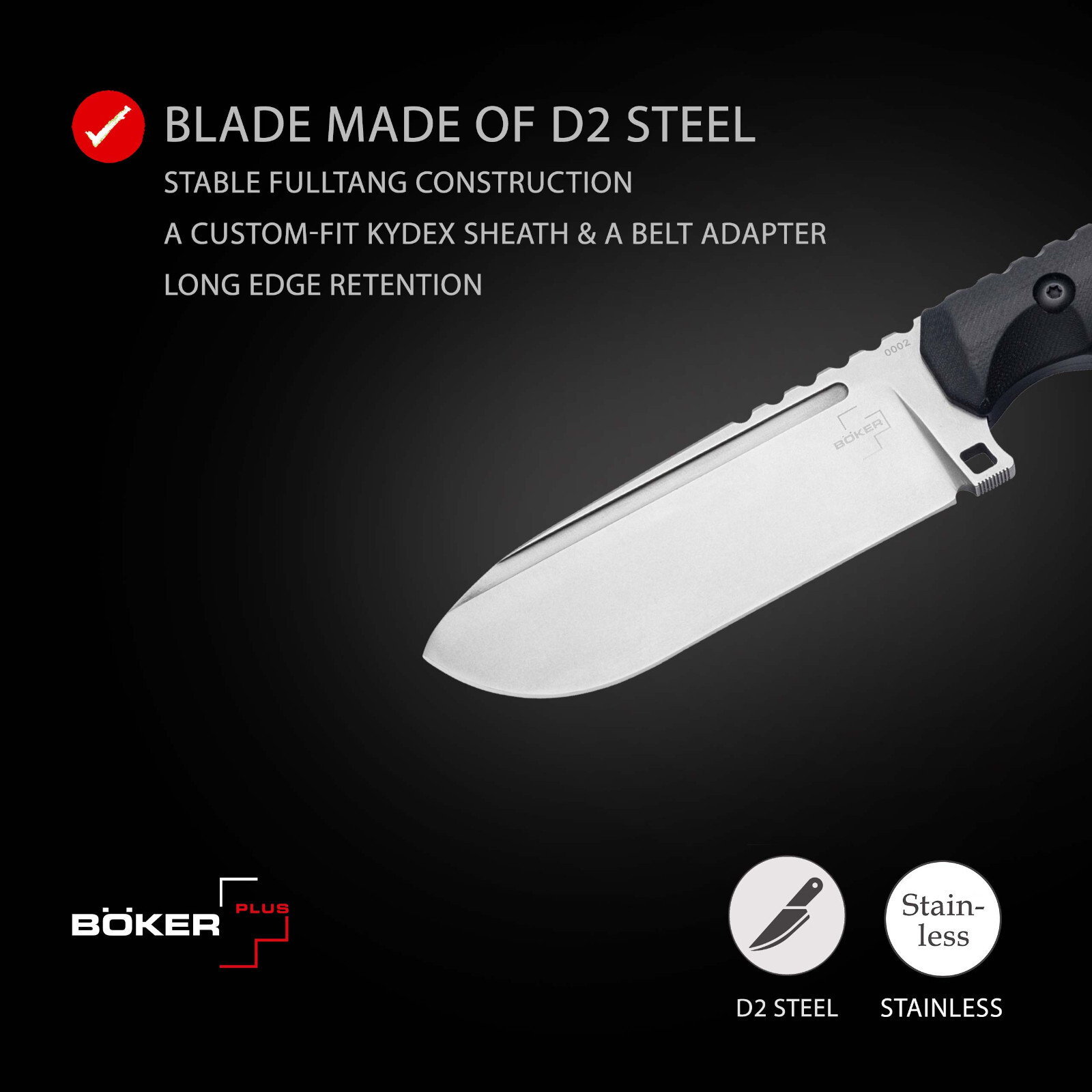 Boker Plus Hermod 2.0 Fixed Knife 4.17" D2 Blade G10 Handle Full Tang ✔️ 02BO053