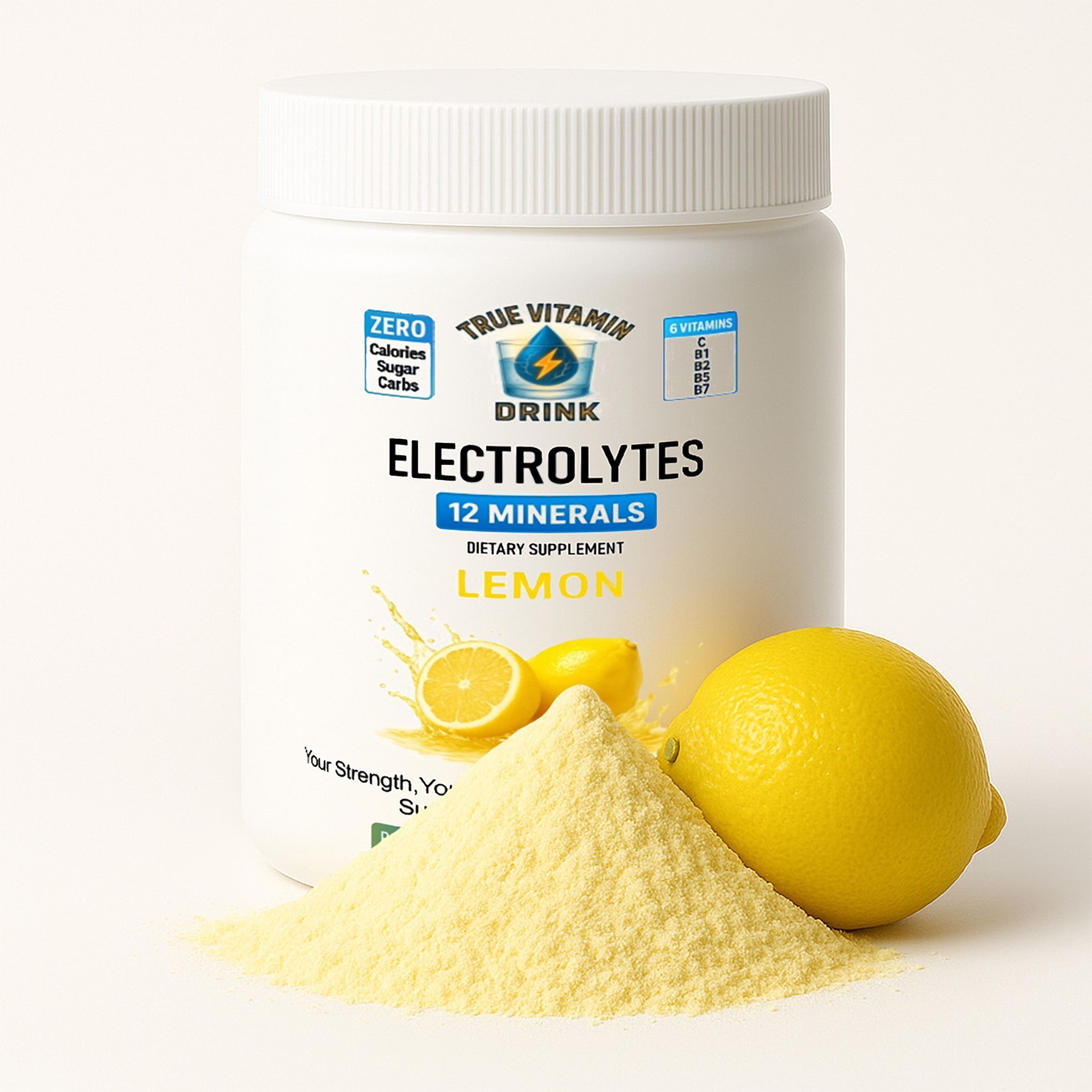 Electrolyte Complex Hydration Powder | 6 Vitamins + 12 Minerals | Lemon Flavor