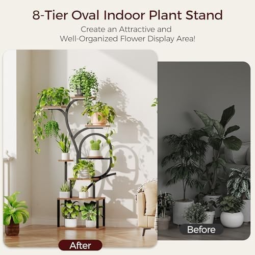 Large Plant Stand Indoor with Grow Lights Tall Plant Shelf Curved Plant Holder
