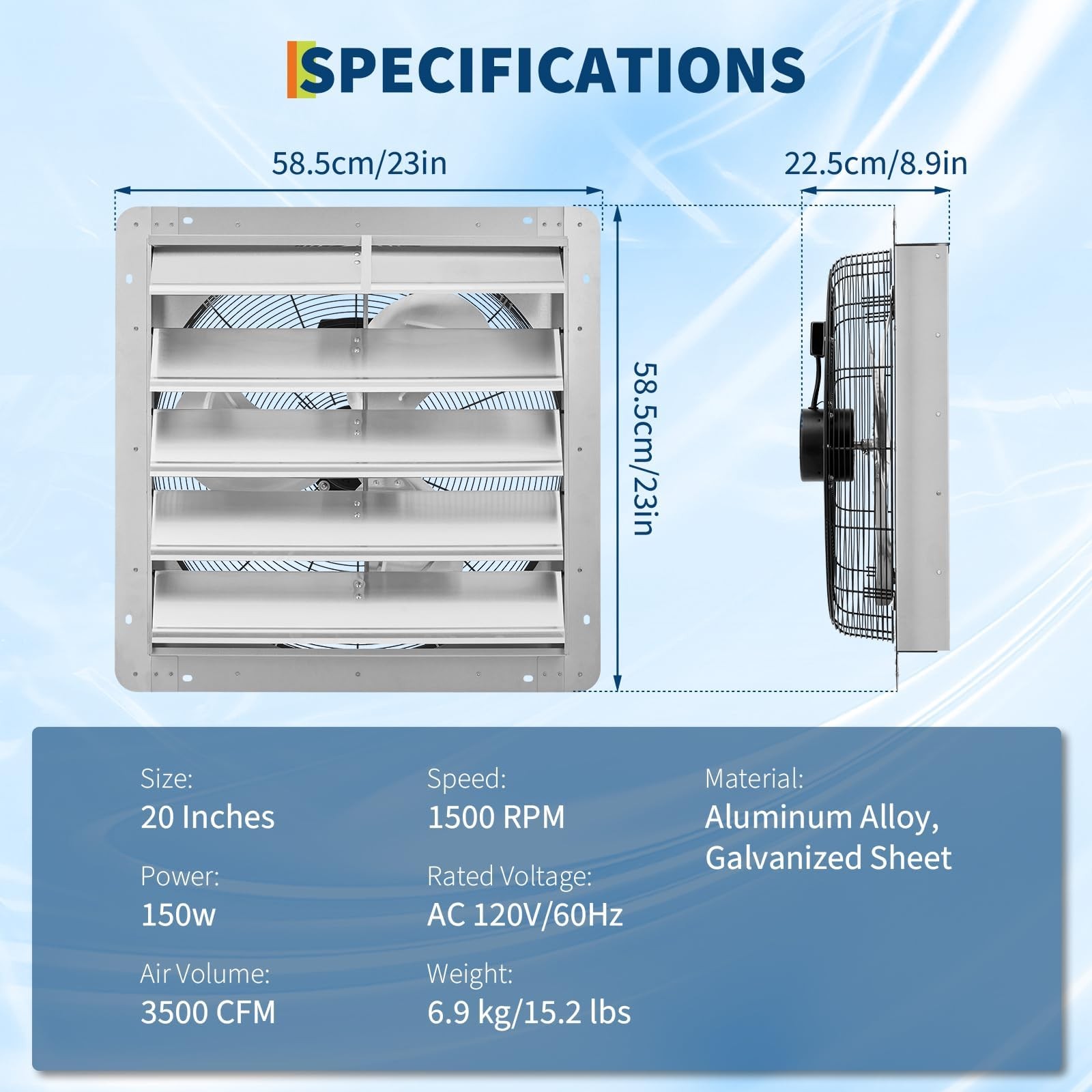 20 Inch Auto Shutter Exhaust Fan 3500 CFM Industrial Wall Mounted