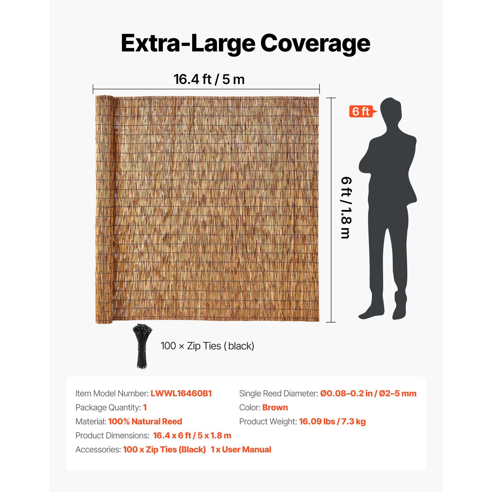 Uimoso Natural Reed Fence Panel 6 ft x 16.4ft Privacy Screen Roll for Garden Use