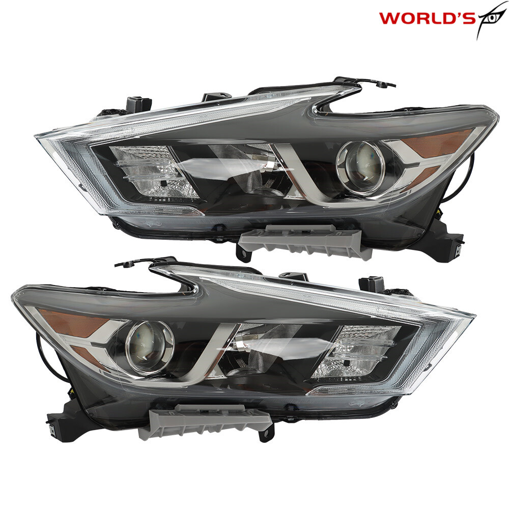 Headlights For 2016-2018 Nissan Maxima S SL SV Halogen w/ LED DRL Black RH+LH